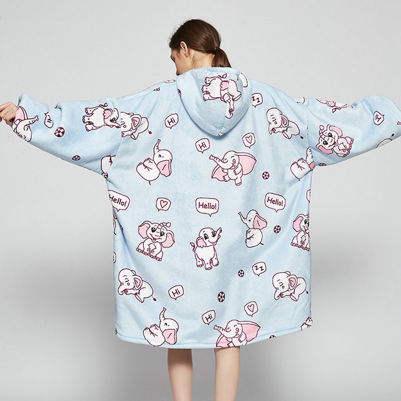 Hollevo™ Deken-hoodie met sherpavoering in vrolijke prints, tot de knie