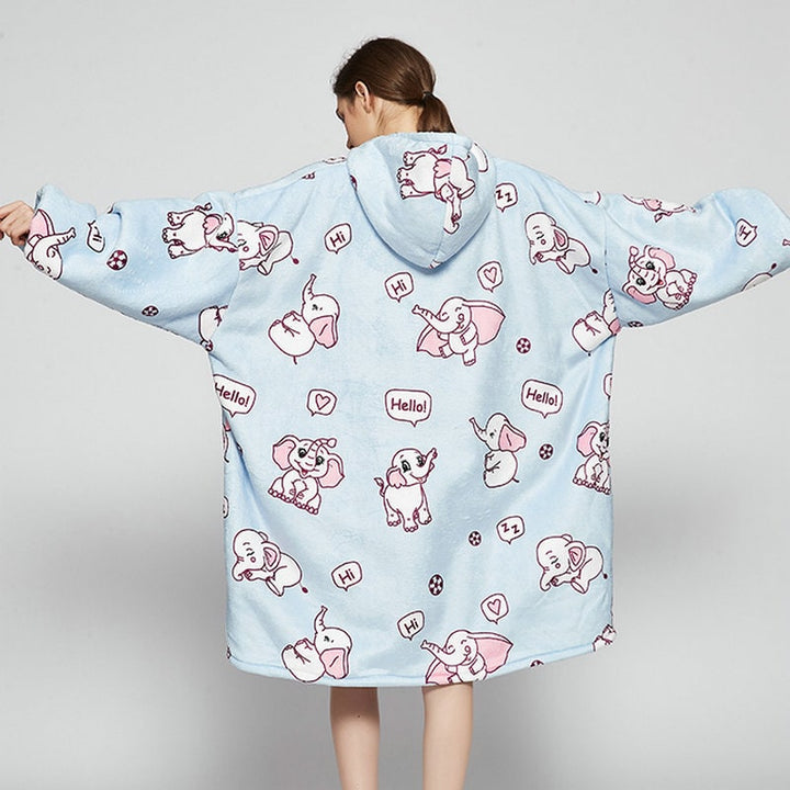Hollevo™ Deken-hoodie met sherpavoering in vrolijke prints, tot de knie