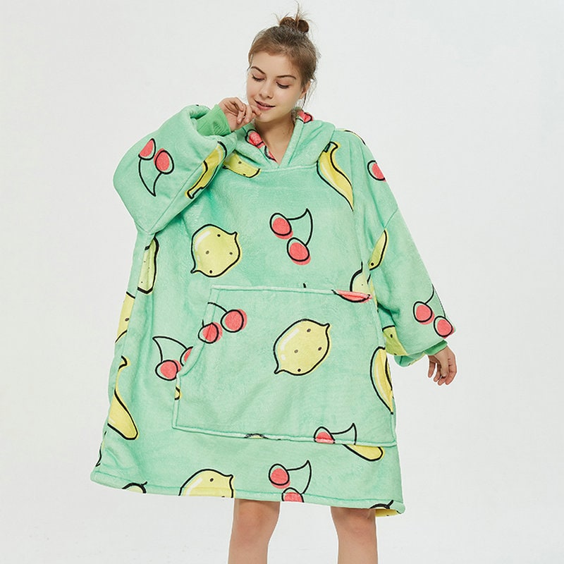 Hollevo™ Deken-hoodie met sherpavoering in vrolijke prints, tot de knie