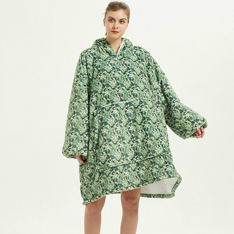 Hollevo™ Deken-hoodie met sherpavoering in vrolijke prints, tot de knie