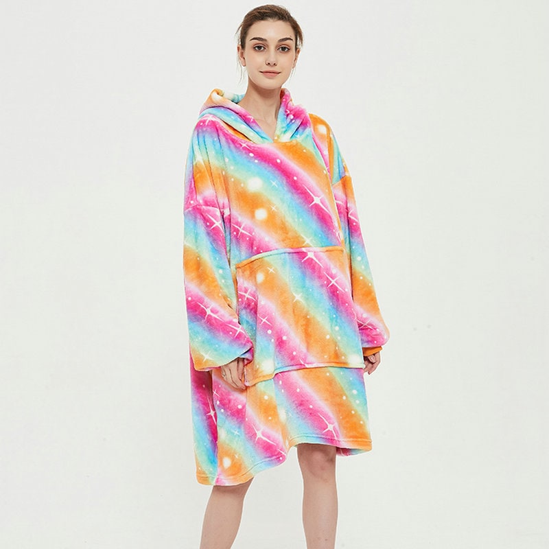 Hollevo™ Deken-hoodie met sherpavoering in vrolijke prints, tot de knie