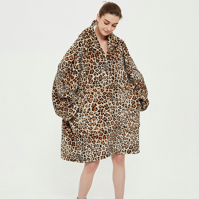 Hollevo™ Deken-hoodie met sherpavoering in vrolijke prints, tot de knie
