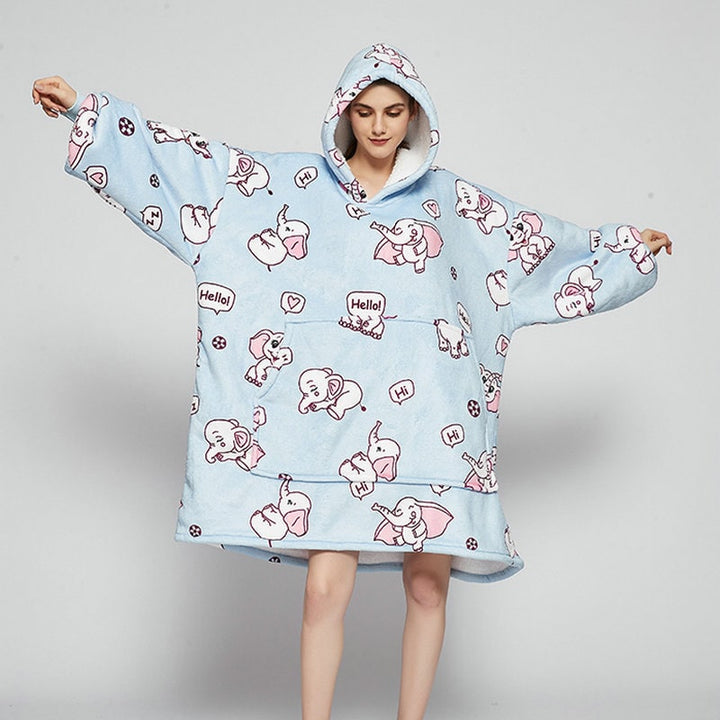 Hollevo™ Deken-hoodie met sherpavoering in vrolijke prints, tot de knie