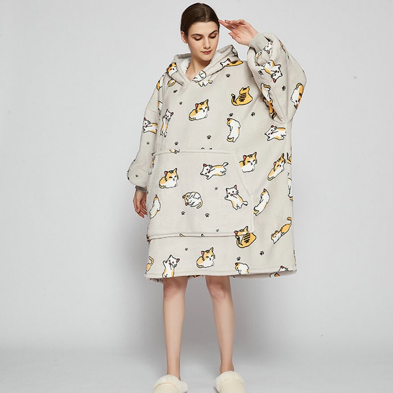 Hollevo™ Deken-hoodie met sherpavoering in vrolijke prints, tot de knie