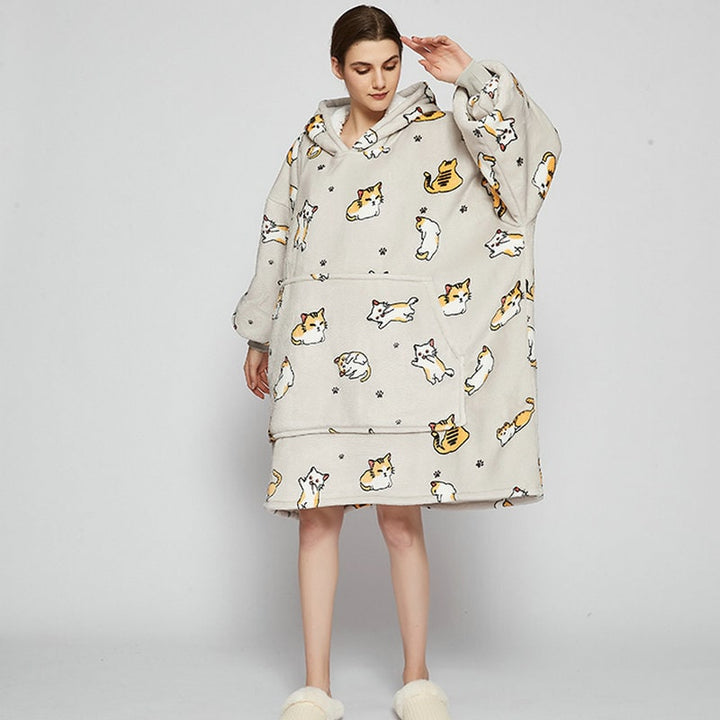 Hollevo™ Deken-hoodie met sherpavoering in vrolijke prints, tot de knie