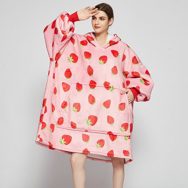 Hollevo™ Deken-hoodie met sherpavoering in vrolijke prints, tot de knie