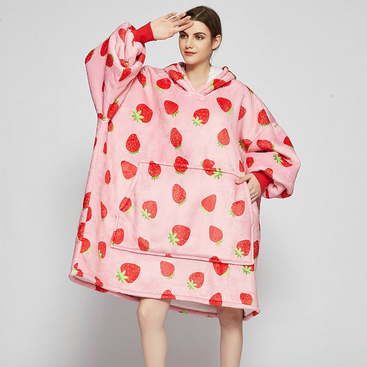 Hollevo™ Deken-hoodie met sherpavoering in vrolijke prints, tot de knie