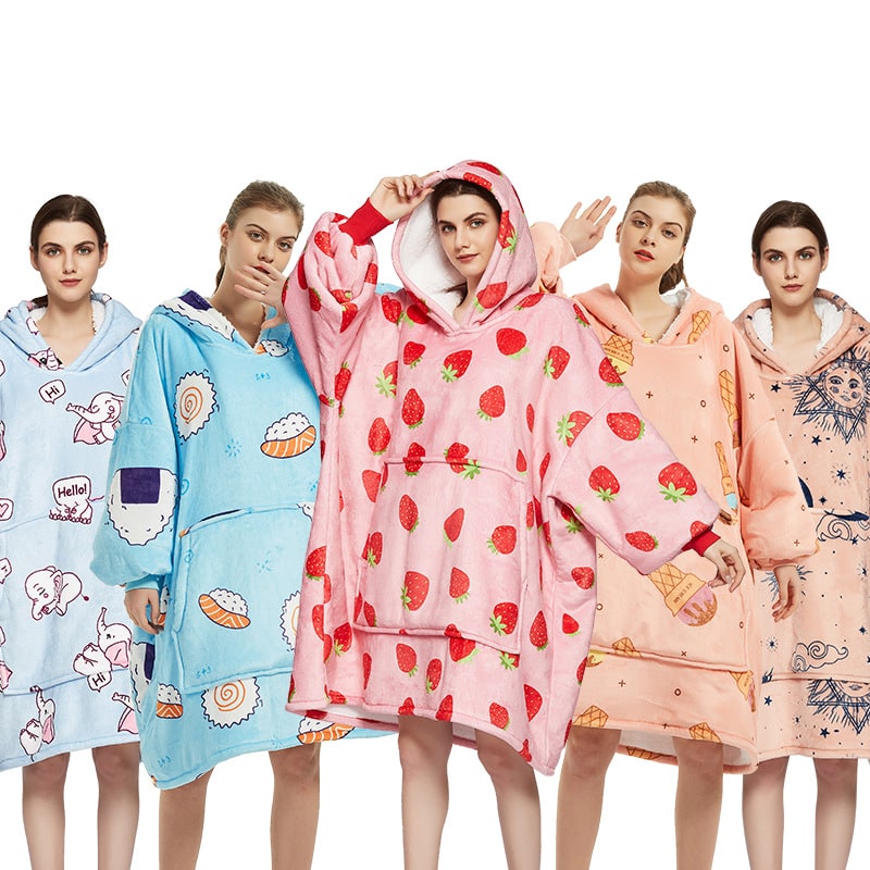 Hollevo™ Deken-hoodie met sherpavoering in vrolijke prints, tot de knie
