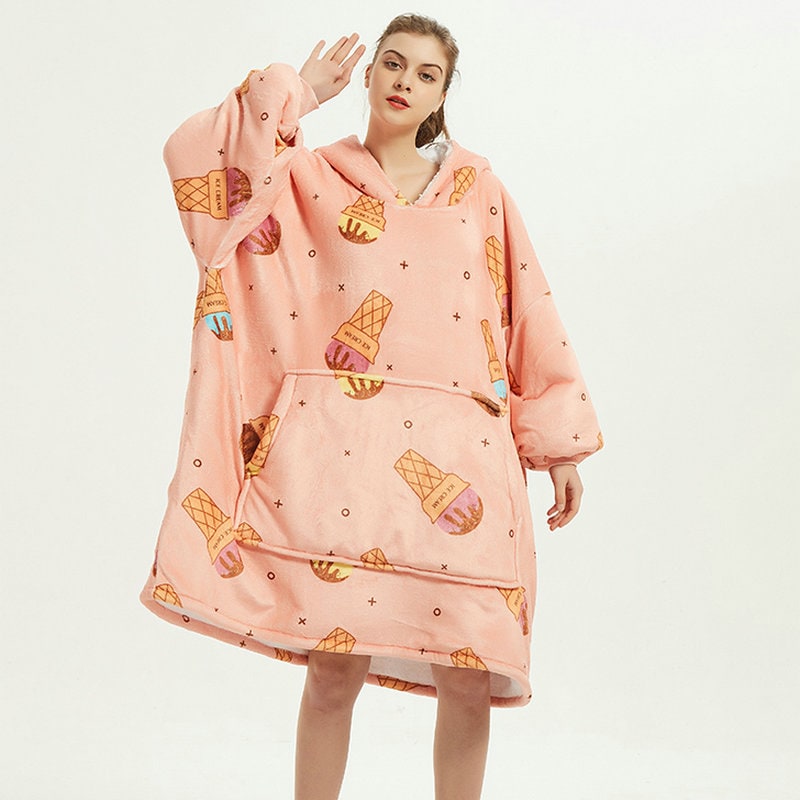 Hollevo™ Deken-hoodie met sherpavoering in vrolijke prints, tot de knie