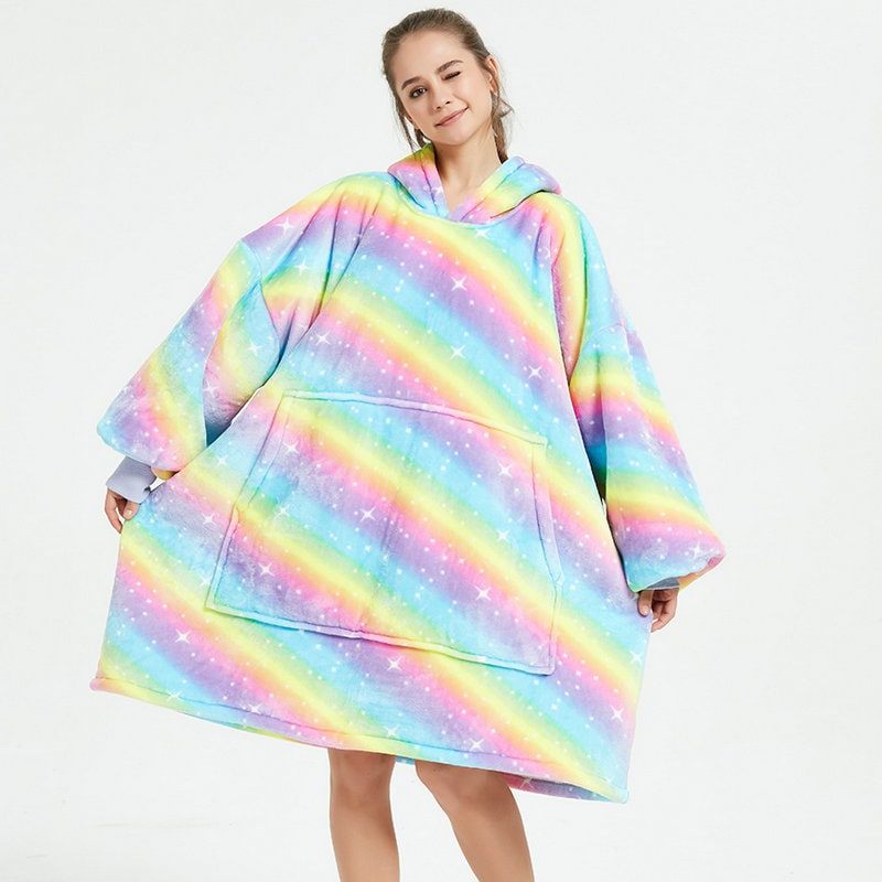 Hollevo™ Deken-hoodie met sherpavoering in vrolijke prints, tot de knie