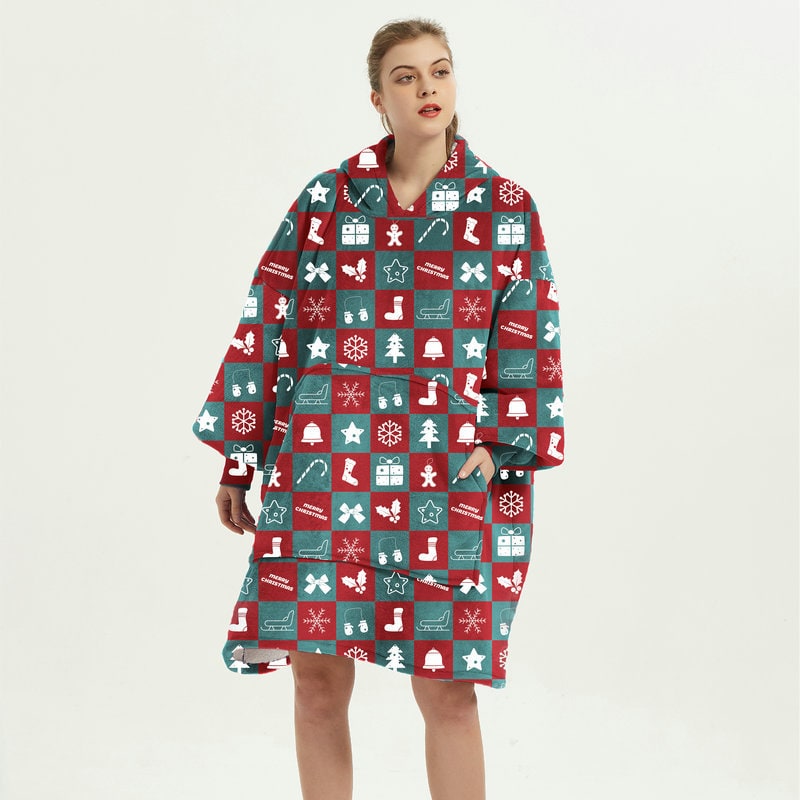 Hollevo™ Deken-hoodie met sherpavoering in vrolijke prints, tot de knie