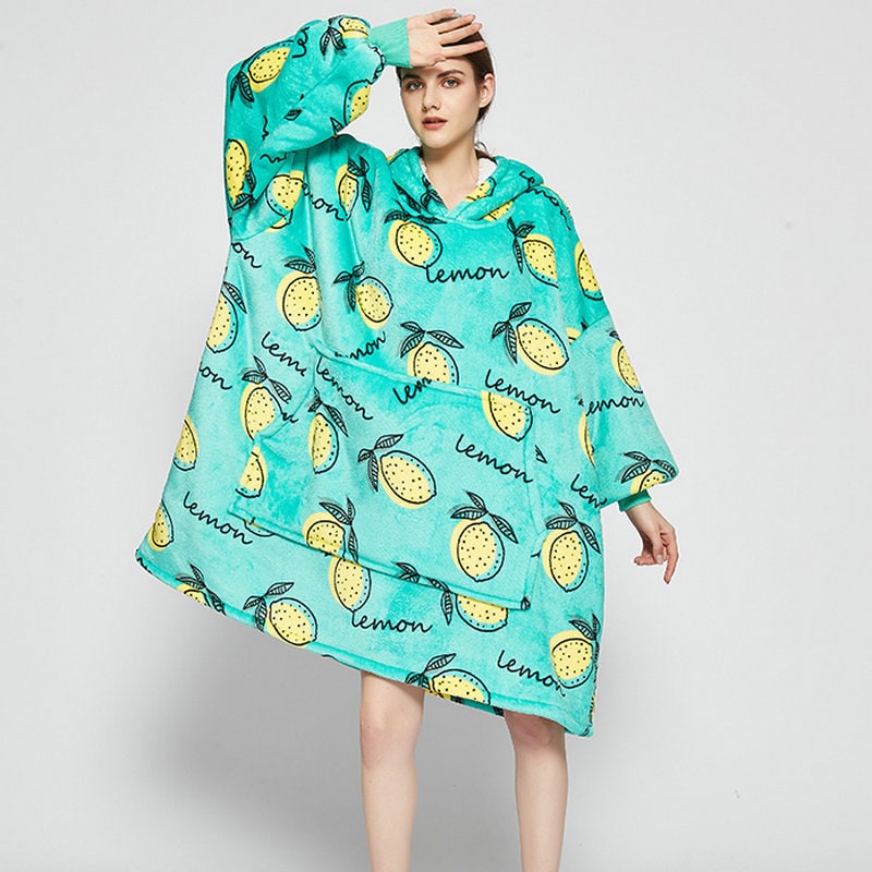 Hollevo™ Deken-hoodie met sherpavoering in vrolijke prints, tot de knie