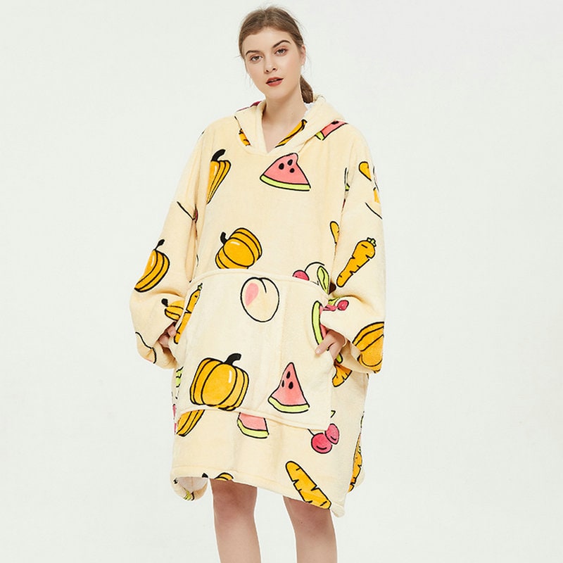 Hollevo™ Deken-hoodie met sherpavoering in vrolijke prints, tot de knie