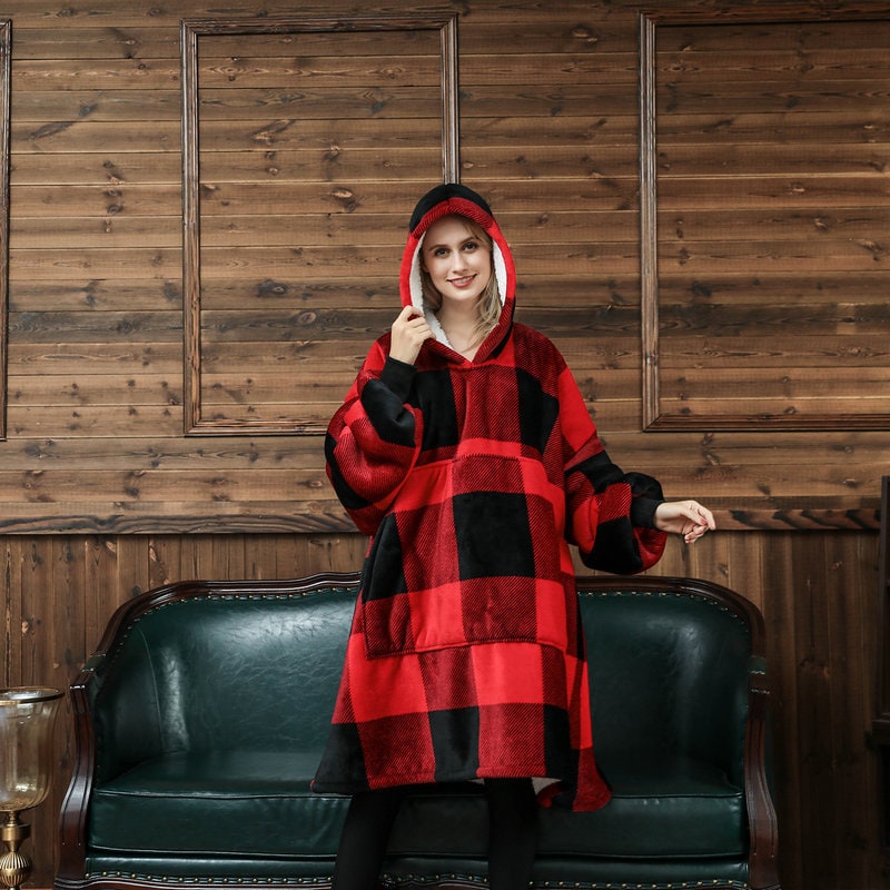 Hollevo™ Deken-hoodie met sherpavoering in vrolijke prints, tot de knie