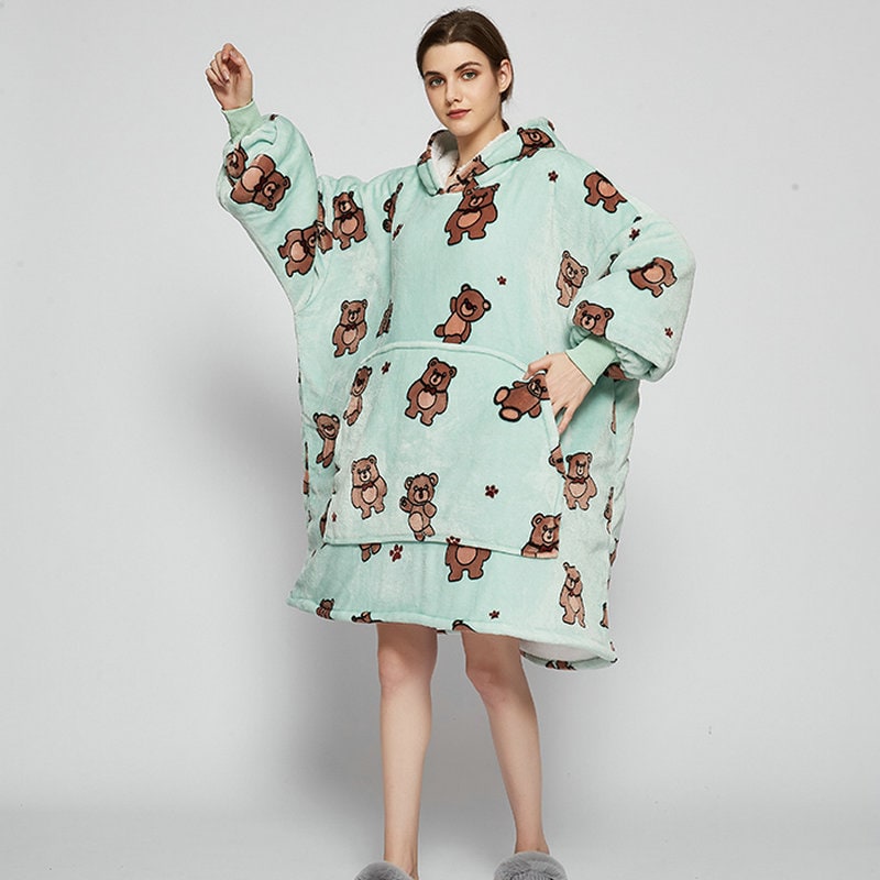 Hollevo™ Deken-hoodie met sherpavoering in vrolijke prints, tot de knie