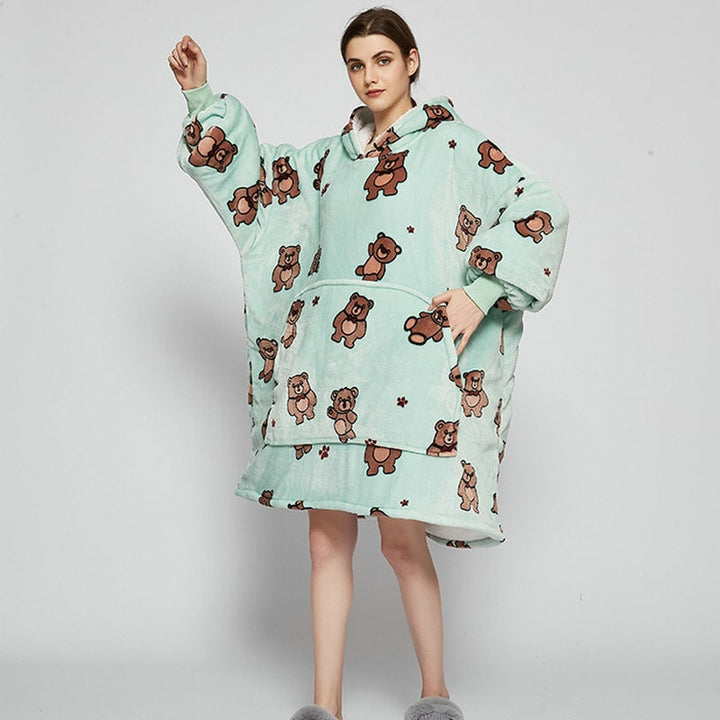 Hollevo™ Deken-hoodie met sherpavoering in vrolijke prints, tot de knie