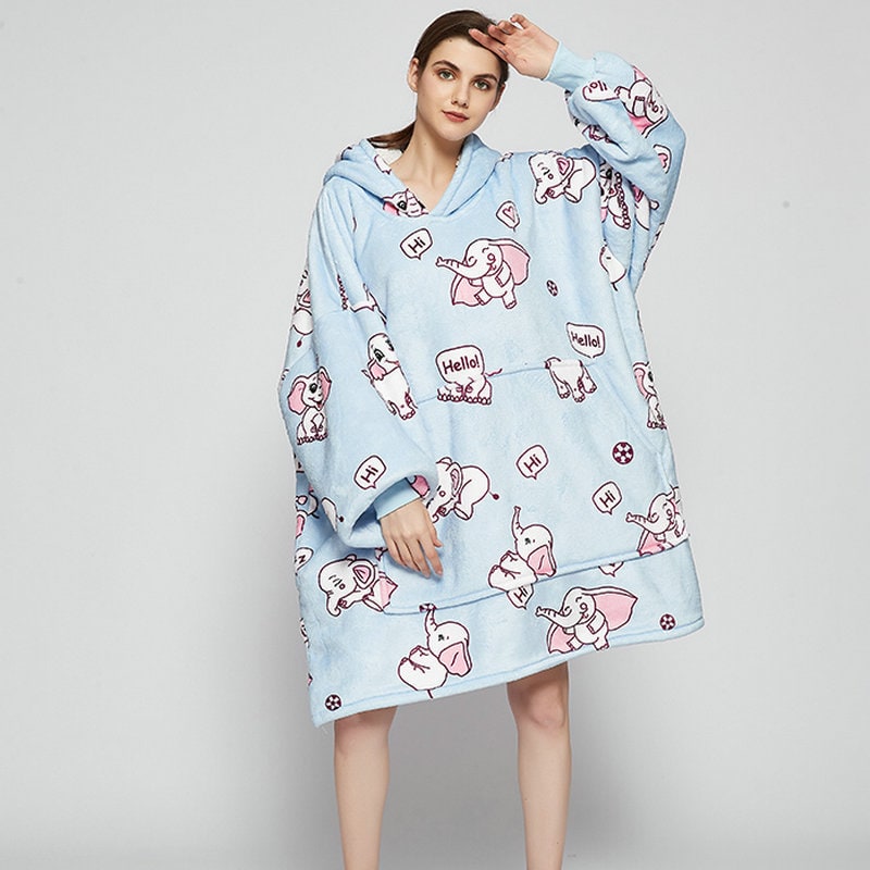 Hollevo™ Deken-hoodie met sherpavoering in vrolijke prints, tot de knie