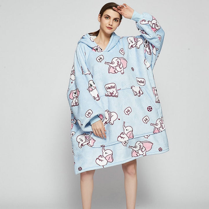 Hollevo™ Deken-hoodie met sherpavoering in vrolijke prints, tot de knie