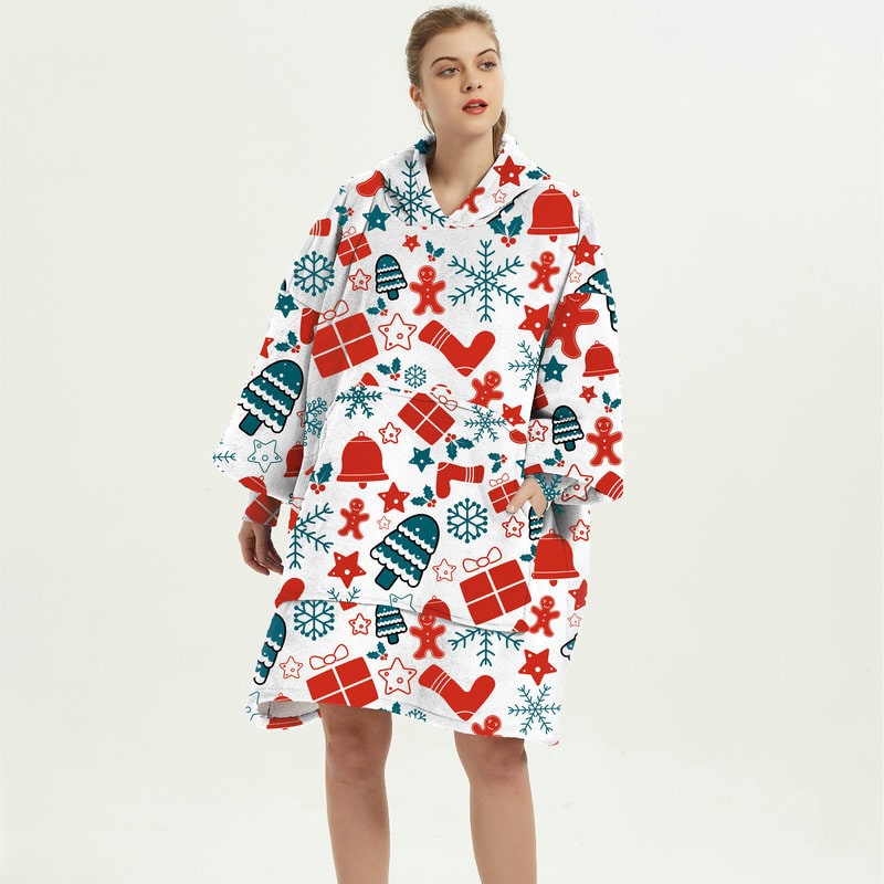 Hollevo™ Deken-hoodie met sherpavoering in vrolijke prints, tot de knie