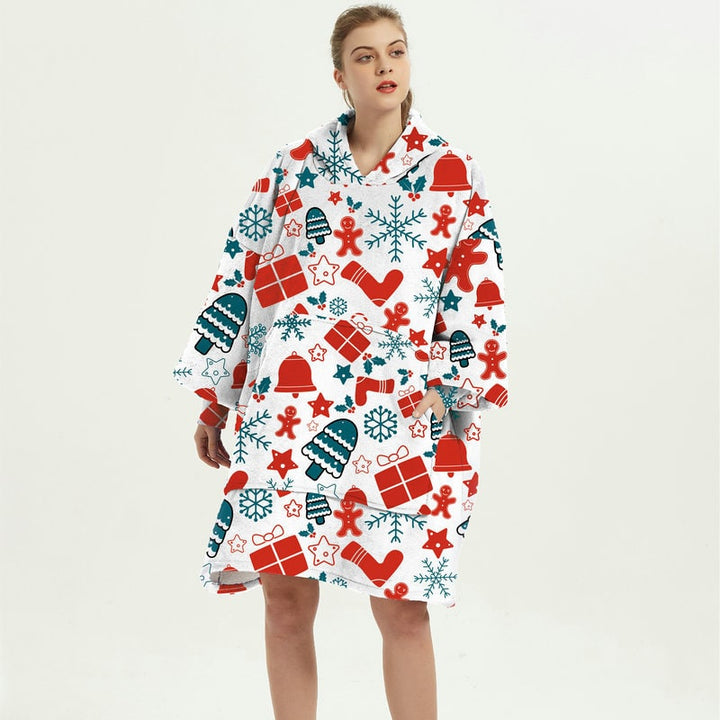 Hollevo™ Deken-hoodie met sherpavoering in vrolijke prints, tot de knie