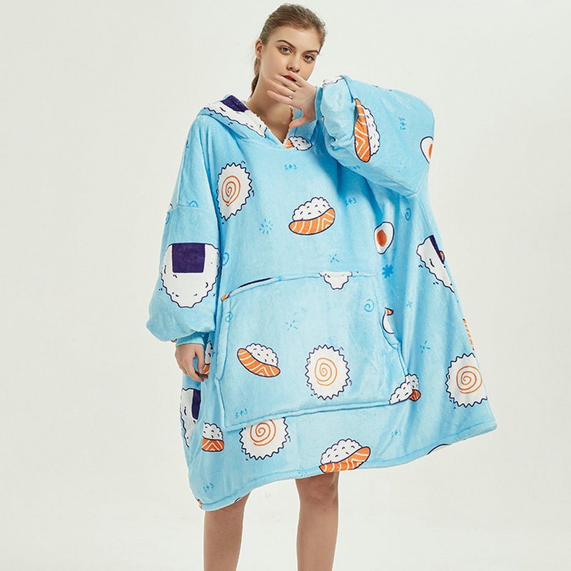 Hollevo™ Deken-hoodie met sherpavoering in vrolijke prints, tot de knie