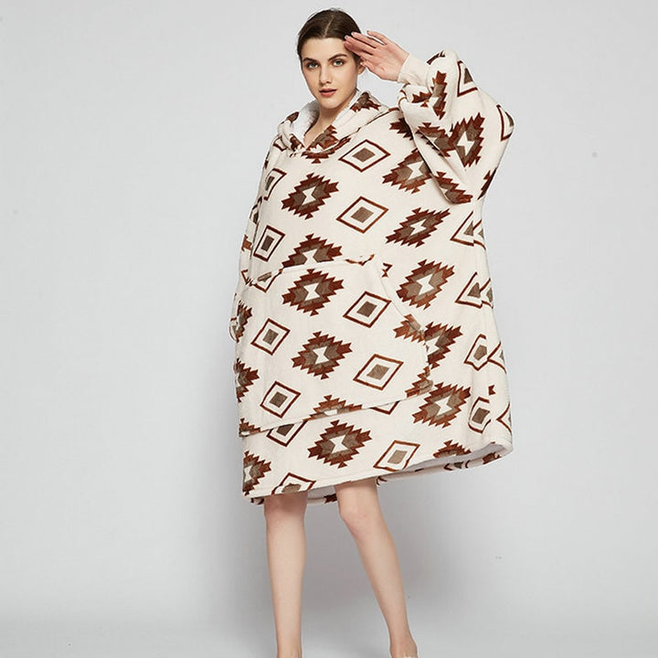 Hollevo™ Deken-hoodie met sherpavoering in vrolijke prints, tot de knie