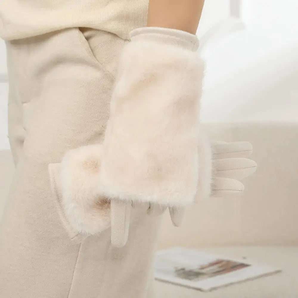 Suède winterhandschoenen met bontrand en touchscreen-vingers