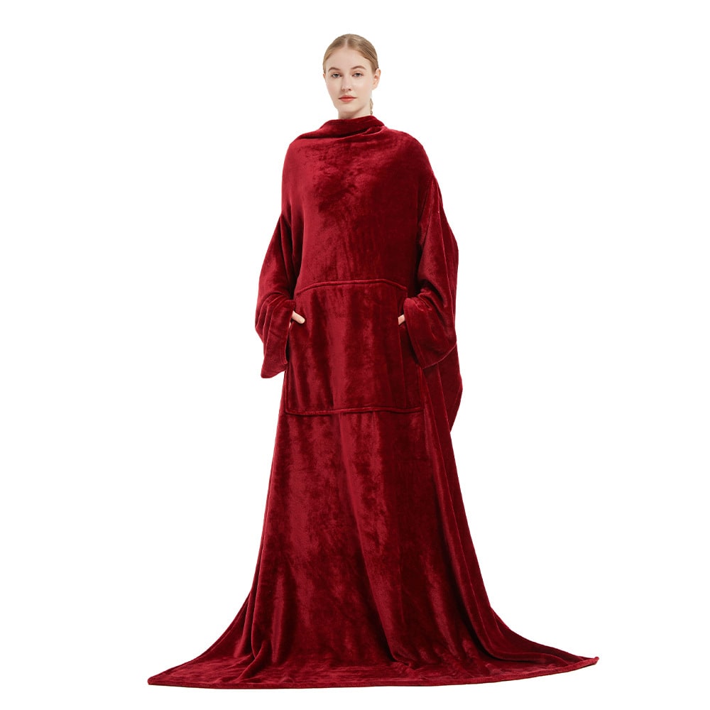 Dames deken met mouwen draagbaar fleece badjas met voorzijde zak en lang oversized pasvorm
