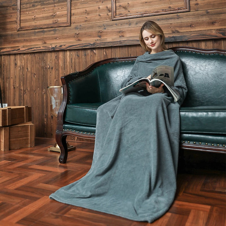 Dames deken met mouwen draagbaar fleece badjas met voorzijde zak en lang oversized pasvorm