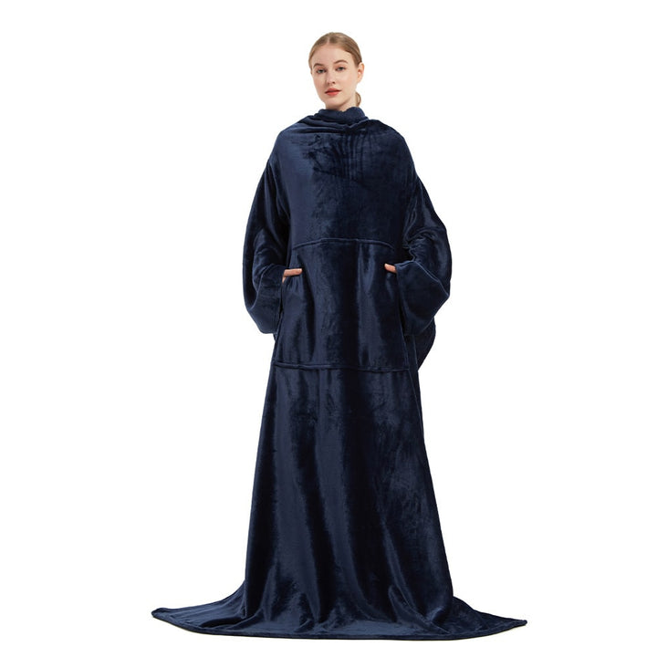 Dames deken met mouwen draagbaar fleece badjas met voorzijde zak en lang oversized pasvorm