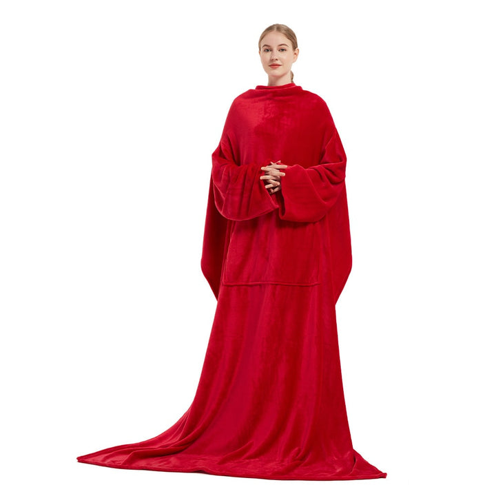 Dames deken met mouwen draagbaar fleece badjas met voorzijde zak en lang oversized pasvorm