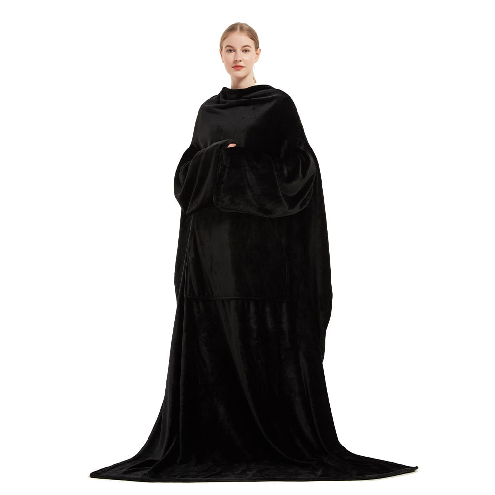 Dames deken met mouwen draagbaar fleece badjas met voorzijde zak en lang oversized pasvorm