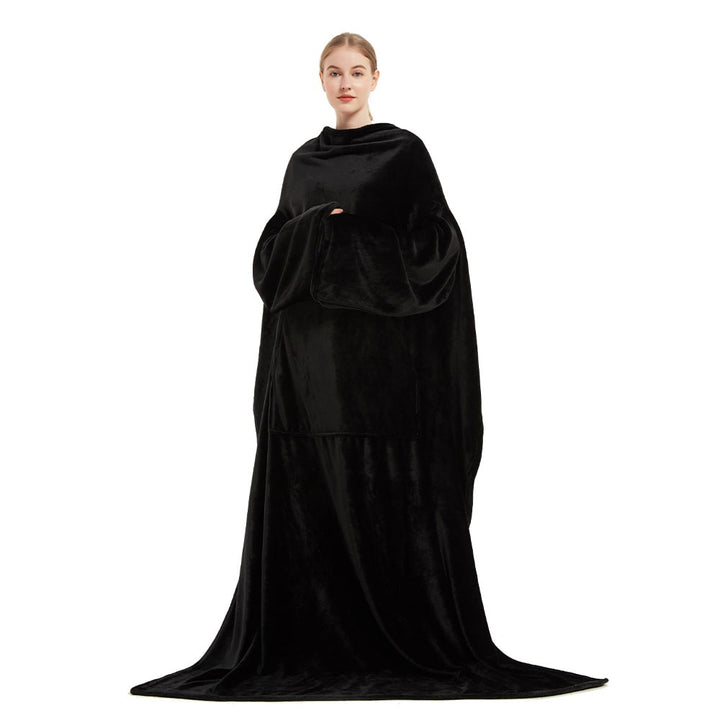 Dames deken met mouwen draagbaar fleece badjas met voorzijde zak en lang oversized pasvorm